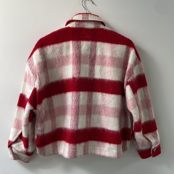 Blank NYC Women's cropped shacket jacket XS Pink Red white plaid NWT - Picture 3 of 11